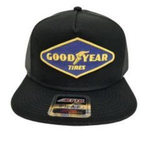 Otto Flat Brim Good Year Tires Patch Trucker Cap Embroidered Mesh Snapback